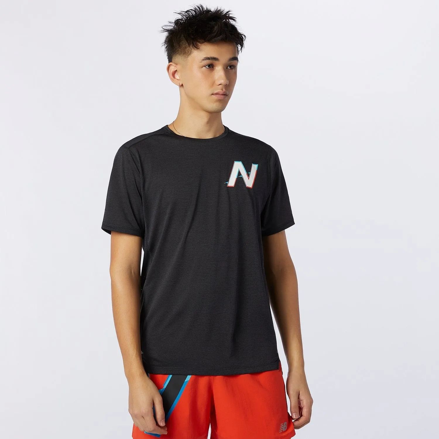 New Balance Men Printed Impact Run Short Sleeve Black MT01235-BWB