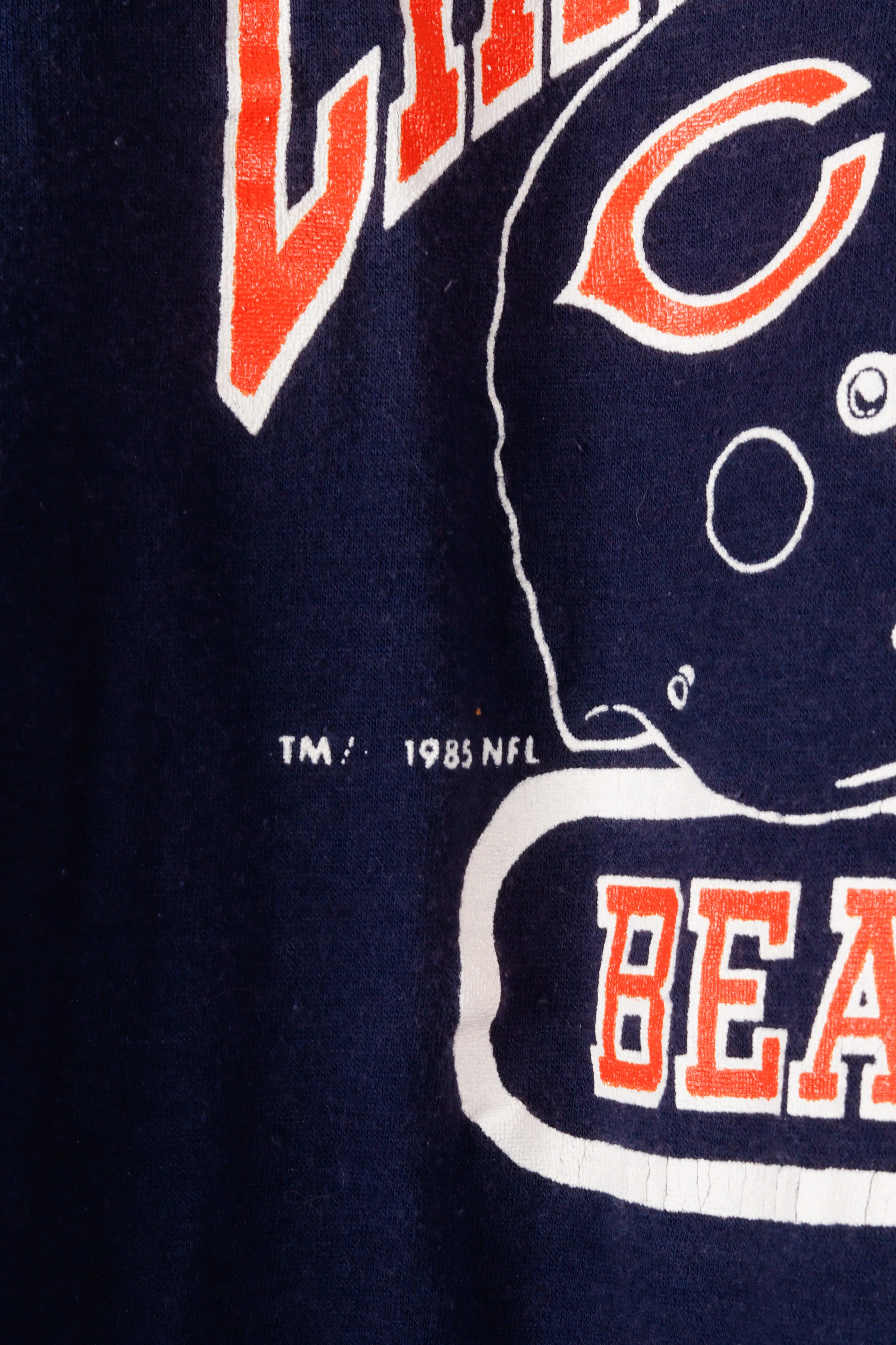 Vintage 1986 Chicago Bears 'Super Bowl XX Champions Helmet Logo' T-Shirt Blue