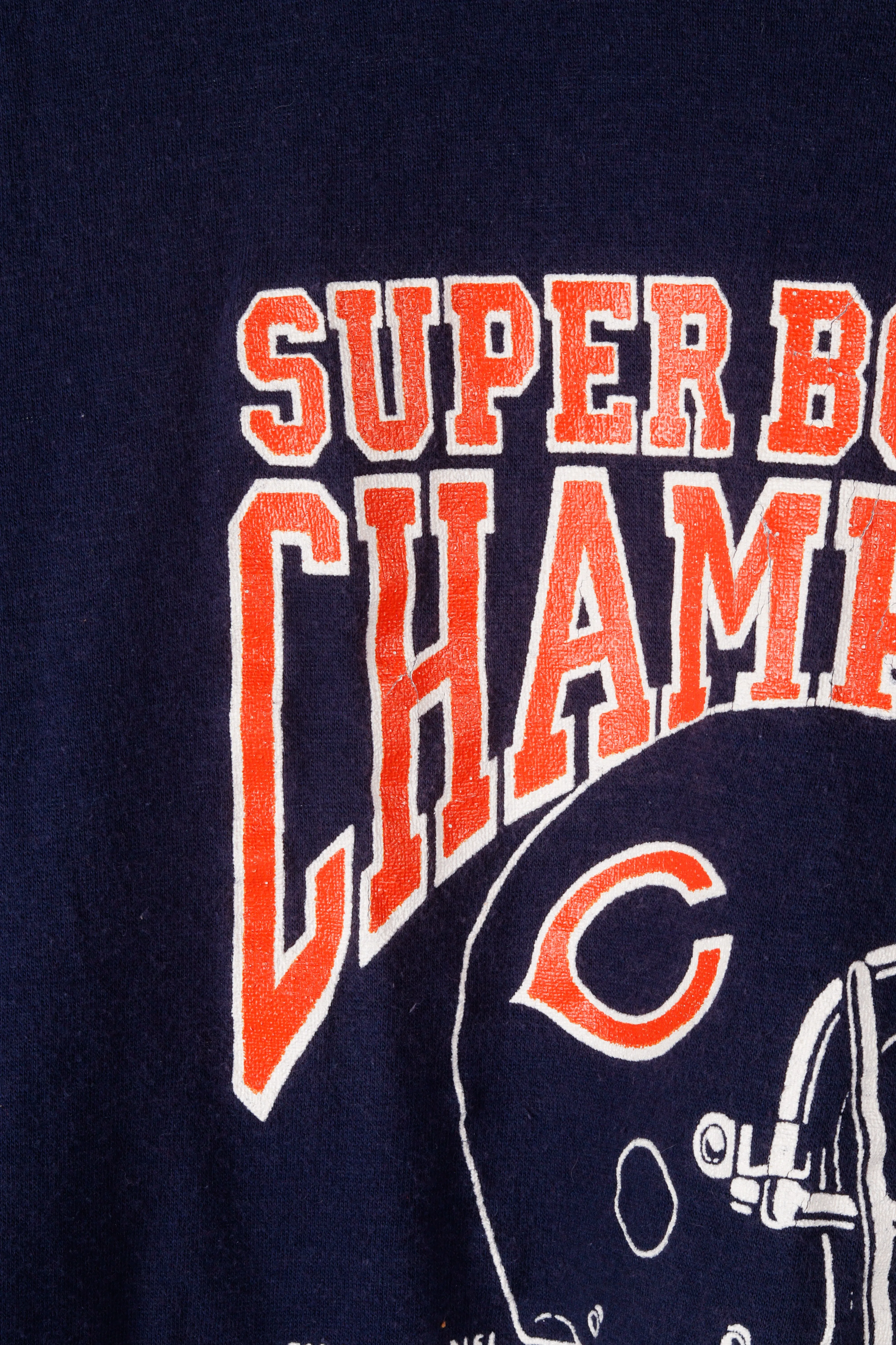 Vintage 1986 Chicago Bears 'Super Bowl XX Champions Helmet Logo' T-Shirt Blue