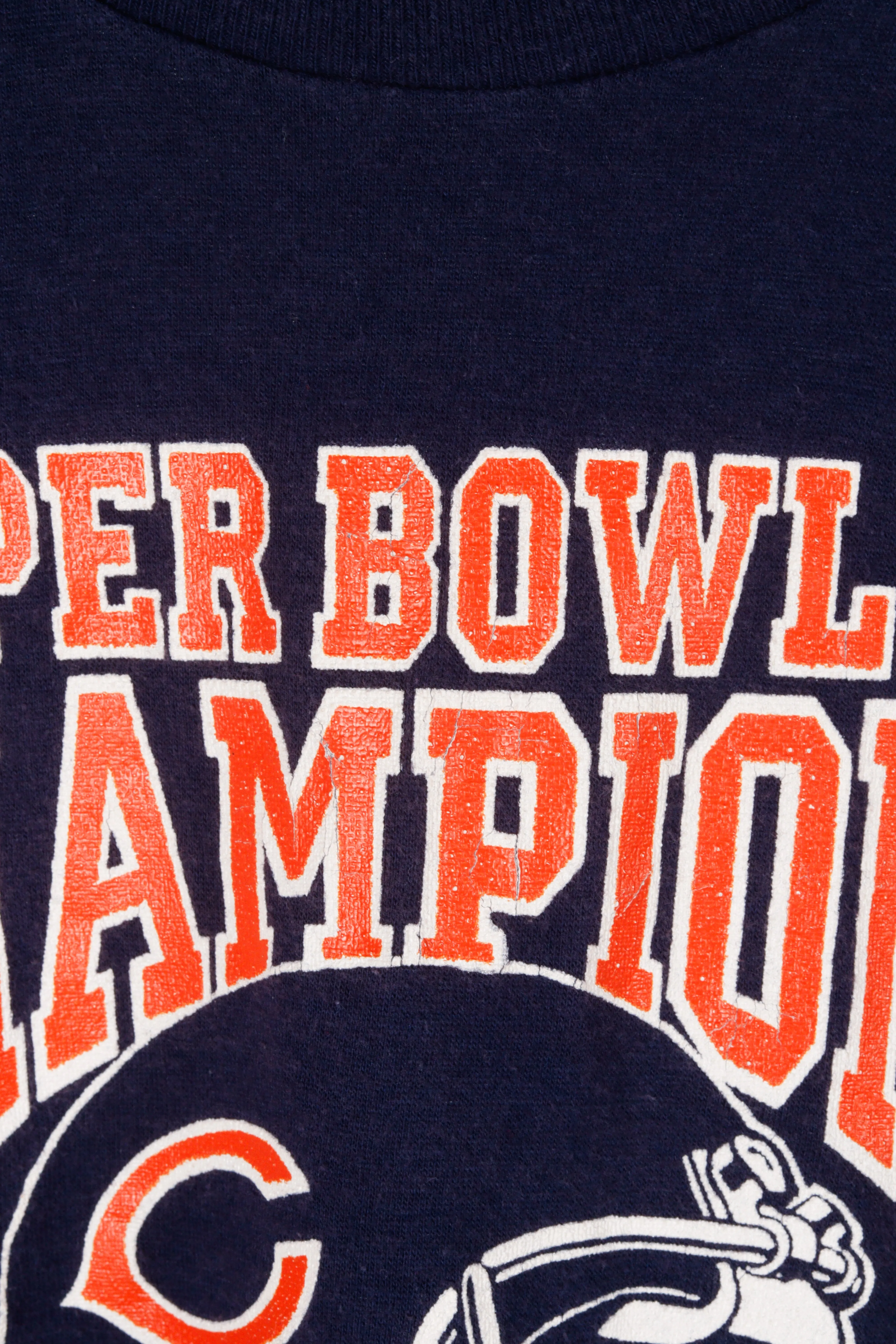 Vintage 1986 Chicago Bears 'Super Bowl XX Champions Helmet Logo' T-Shirt Blue