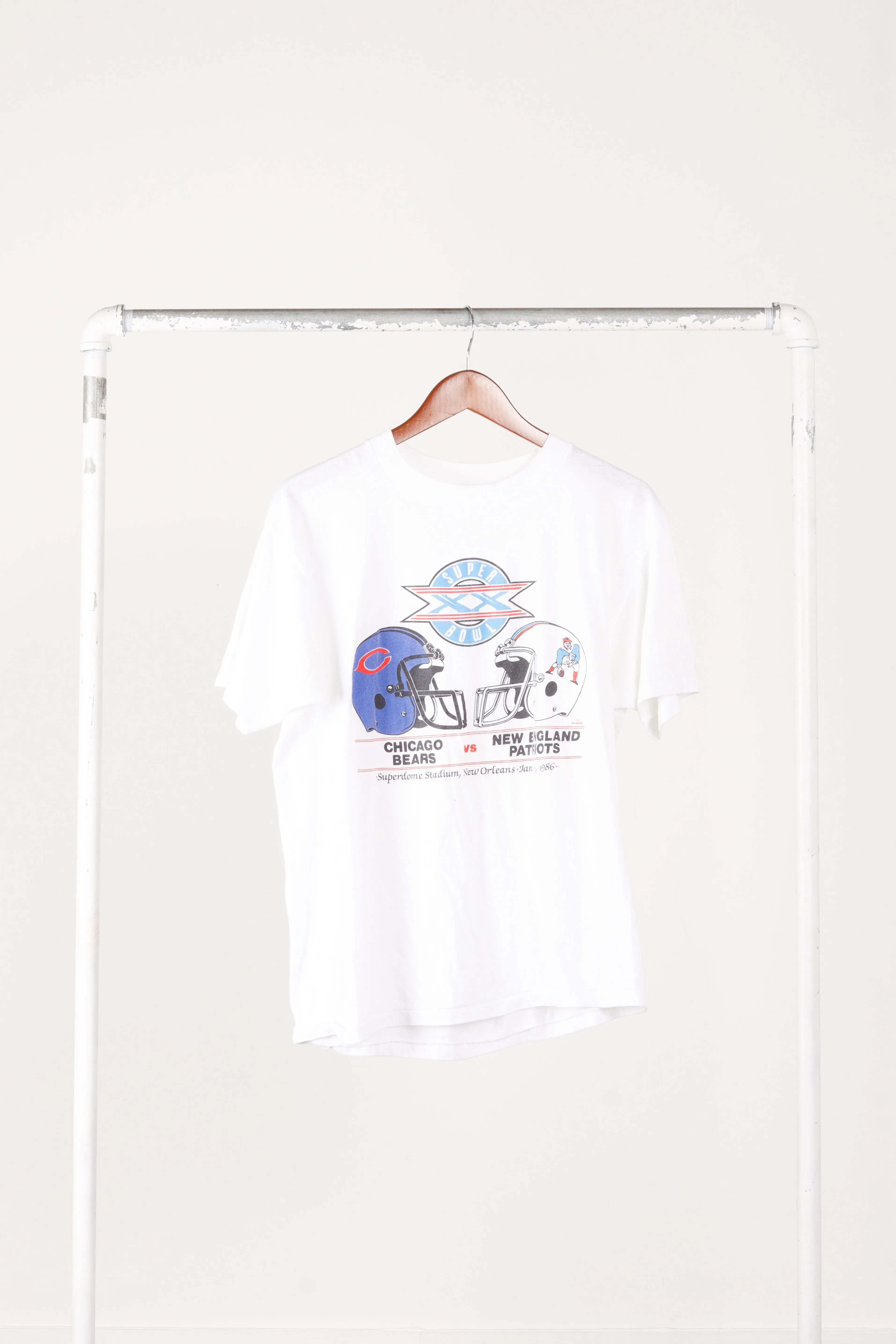 Vintage 1986 Chicago Bears 'Super Bowl XX Match Up' T-Shirt White