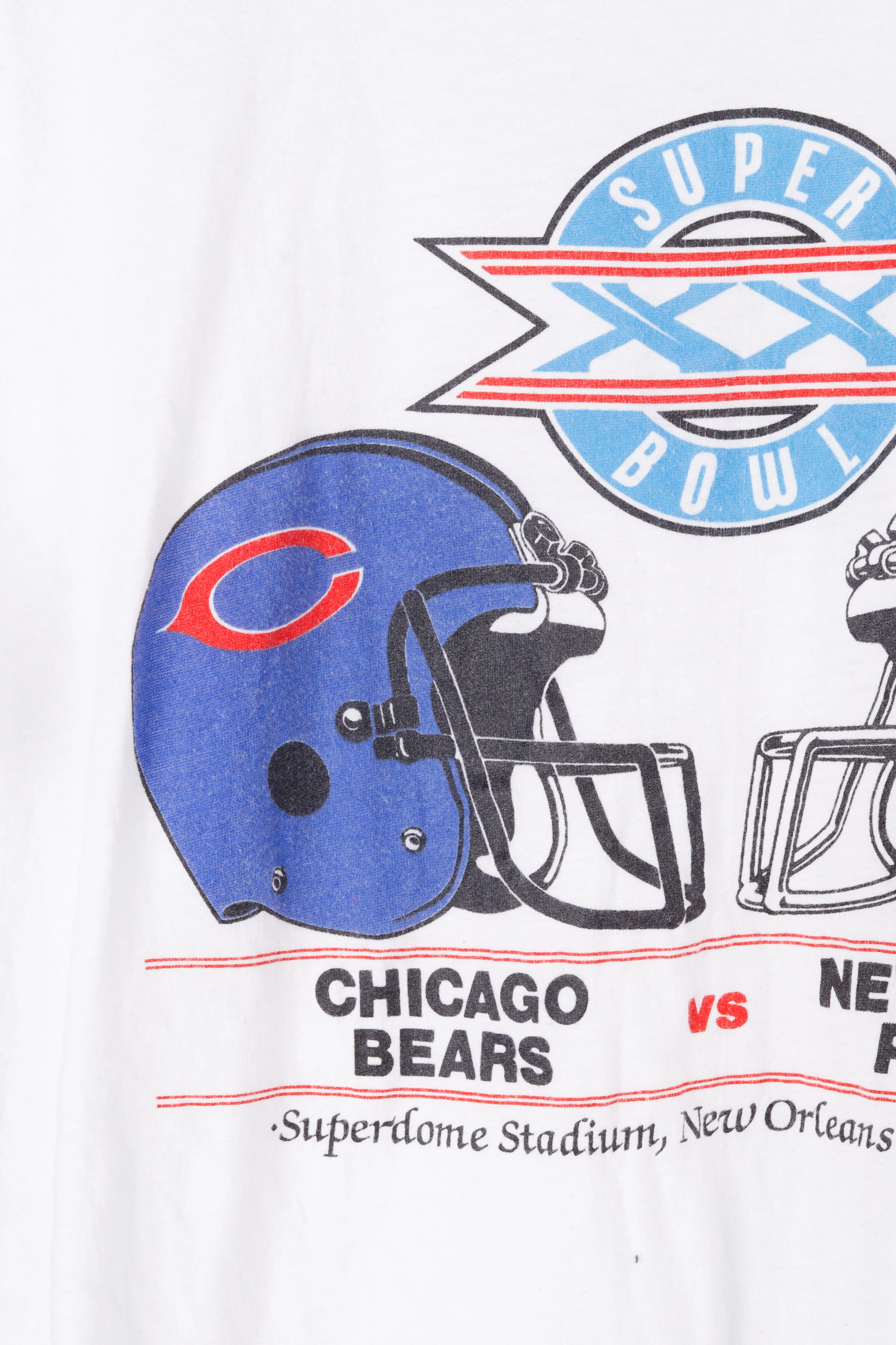 Vintage 1986 Chicago Bears 'Super Bowl XX Match Up' T-Shirt White