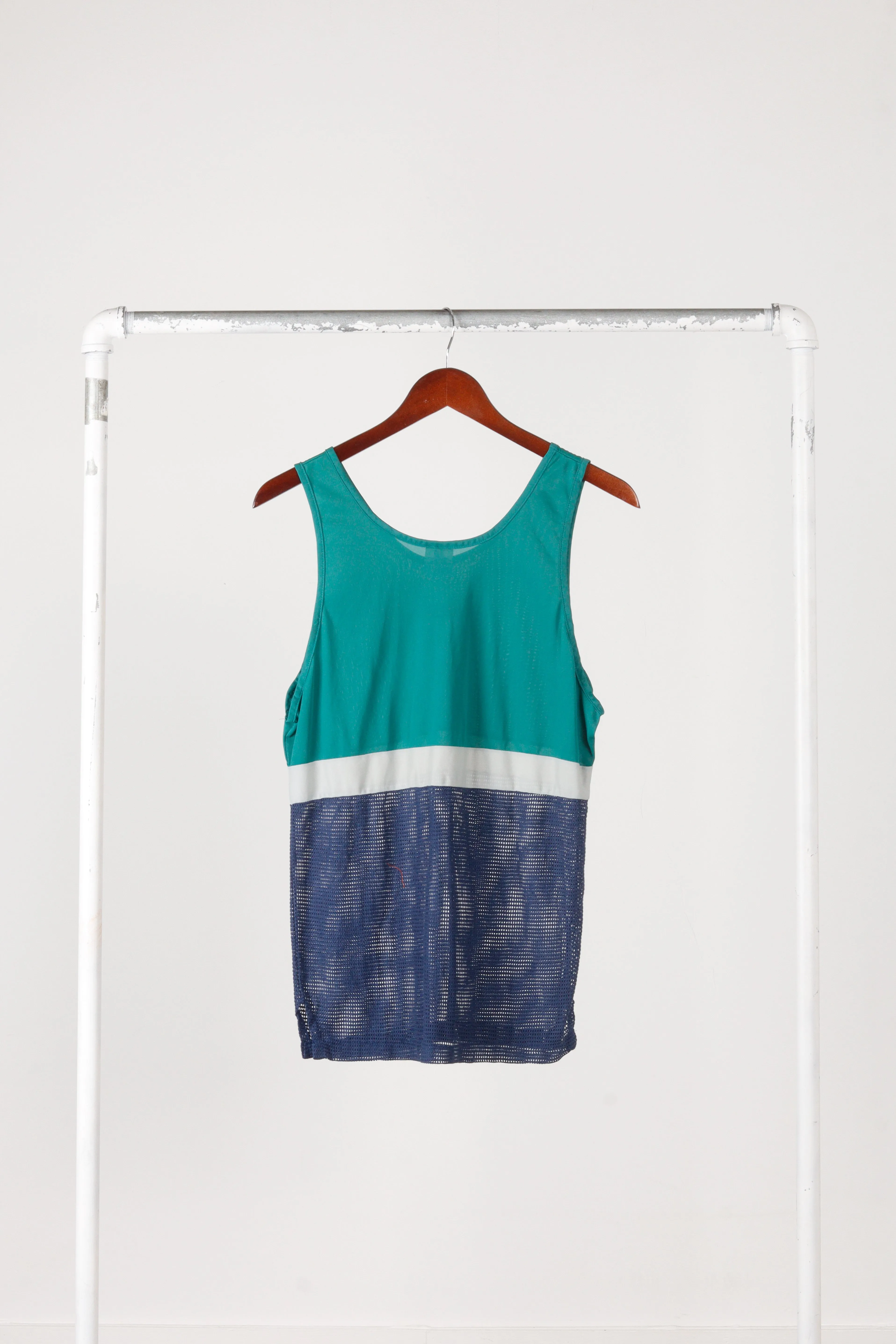 Vintage 80's New Balance 'Running' Tank Top Navy Green